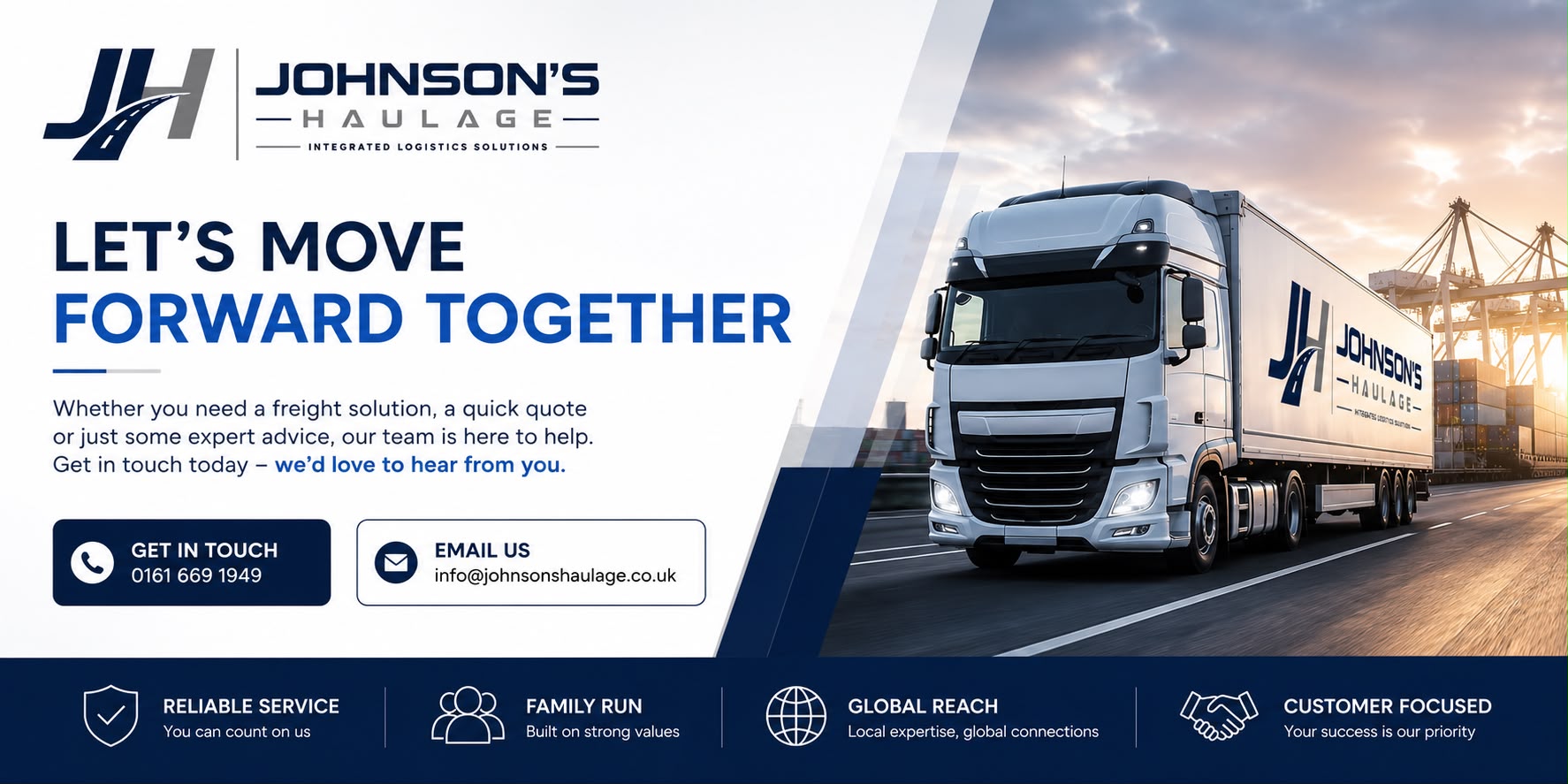 Johnsons Haulage banner - Let's move forward together