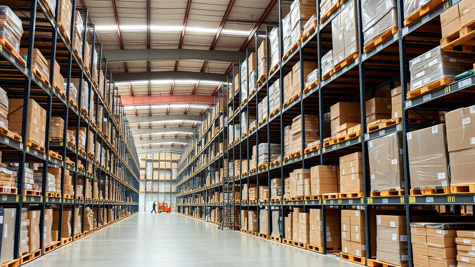 Warehouse racking filled with palletised retail stock